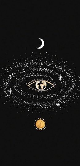 [2436x1125]黑色背景 月牙 太阳 眼睛 苹果手机动漫壁纸图片