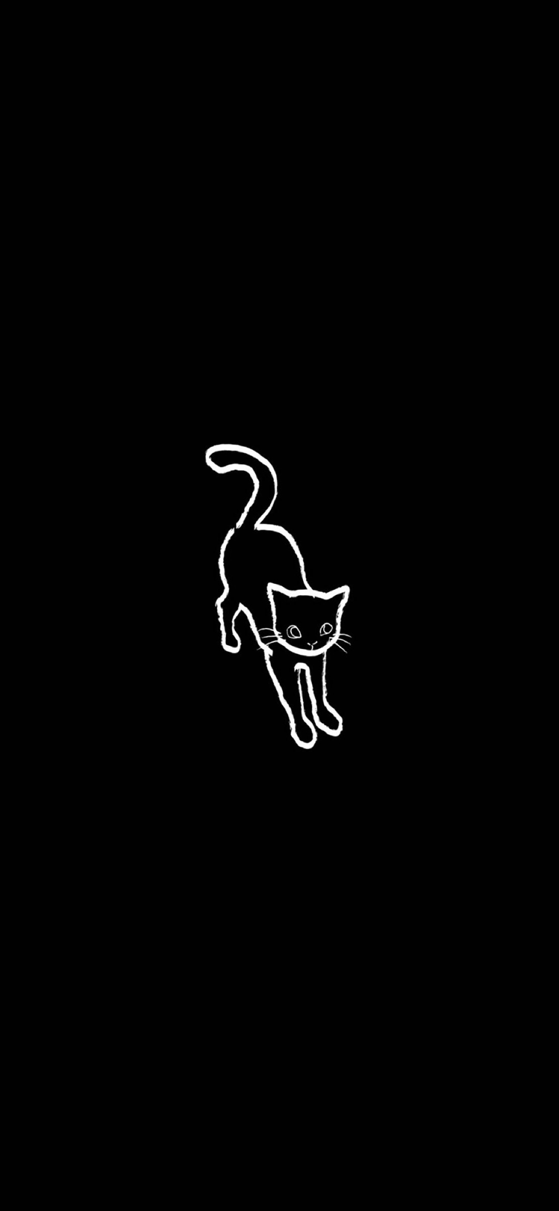 [2436×1125]黑色背景 简笔 猫咪 苹果手机动漫壁纸图片