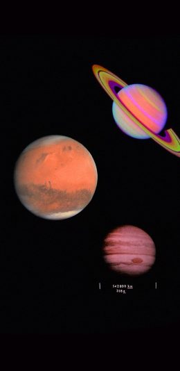 [2436x1125]黑色背景 行星 卡通 苹果手机动漫壁纸图片