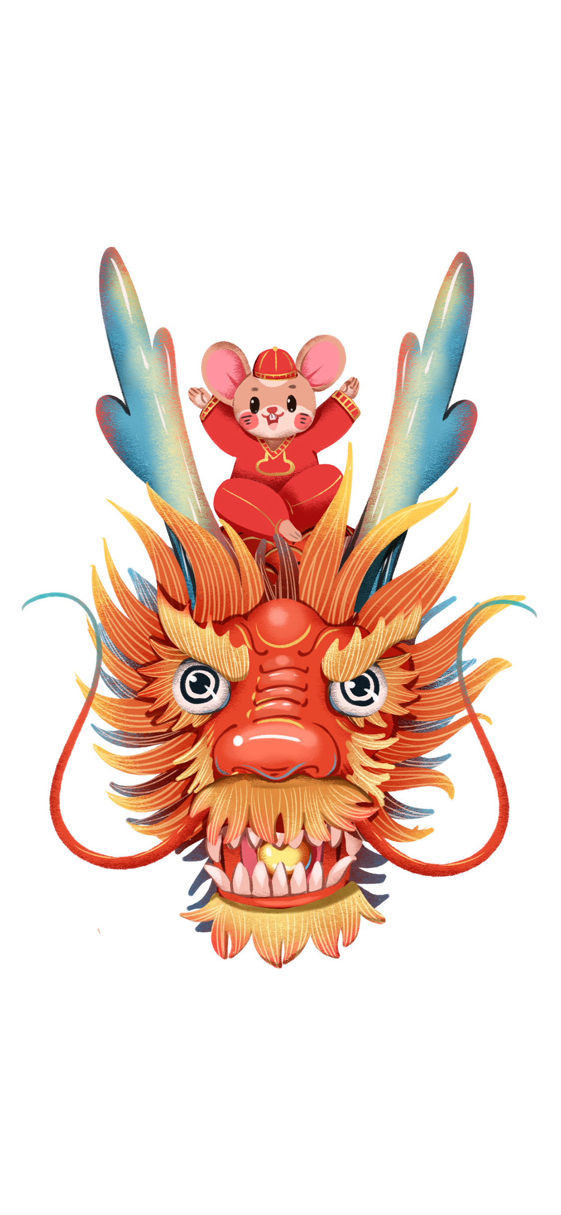 [2436×1125]龙头 老鼠 插画 苹果手机动漫壁纸图片