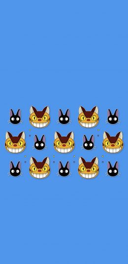 [2436x1125]龙猫 宫崎骏 日本 动画 蓝色 苹果手机动漫壁纸图片