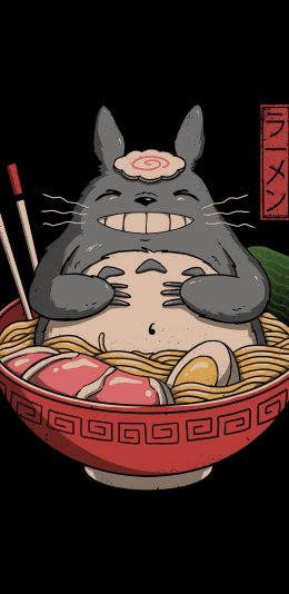 [2436x1125]龙猫 拉面 可爱 卡通 苹果手机动漫壁纸图片