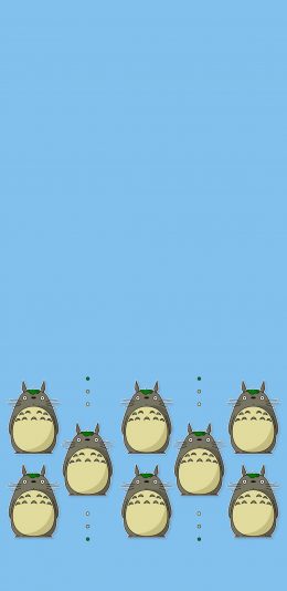 [2436x1125]龙猫 排列 蓝色 宫崎骏 日本 动画 苹果手机动漫壁纸图片