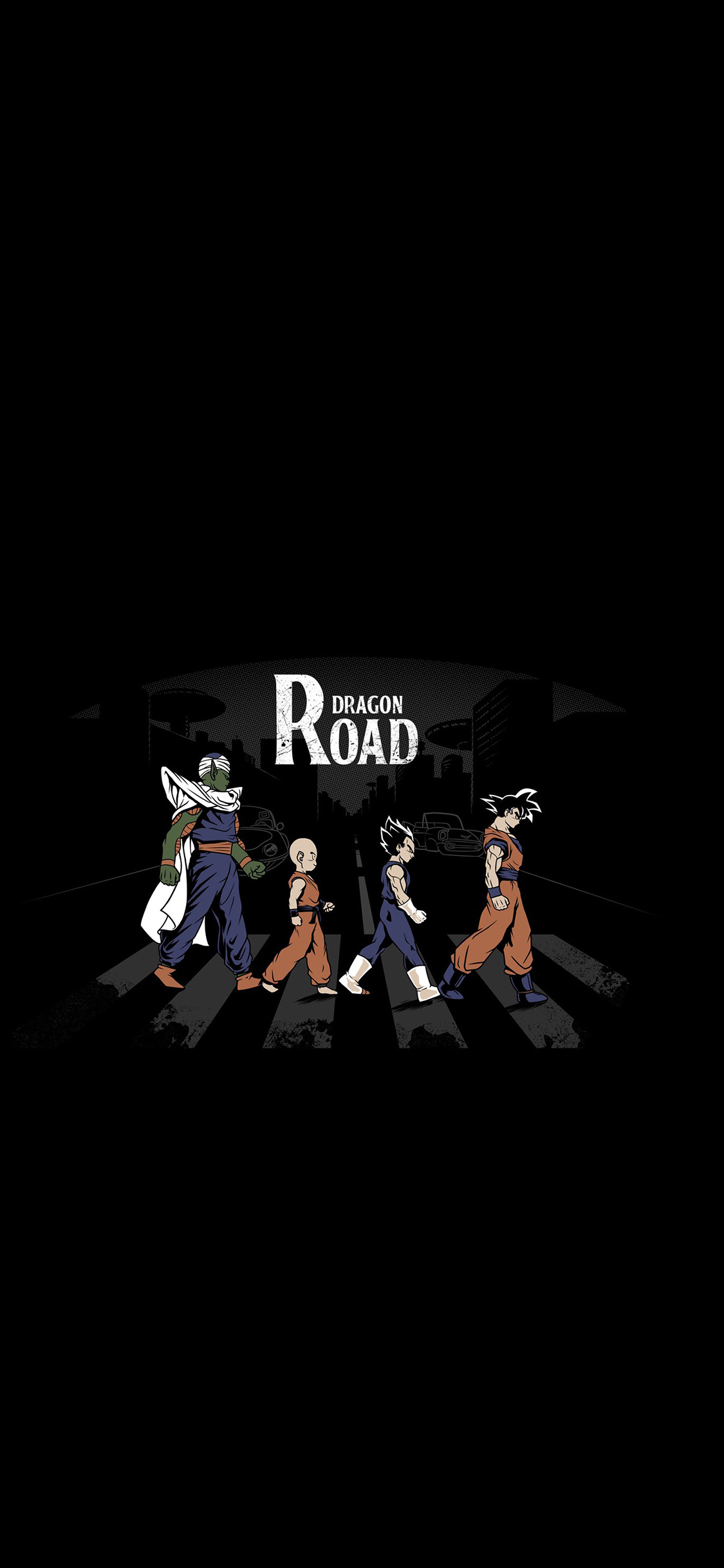 [2436×1125]龙珠 披头士封面 斑马线 动画 黑色 苹果手机动漫壁纸图片