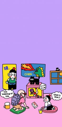 [2436x1125]龟仙人 紫色 卡通 电视机 苹果手机动漫壁纸图片