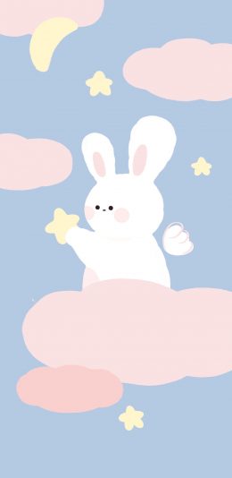 [2436x1125]兔子 可爱 卡通 五角星 苹果手机壁纸图片