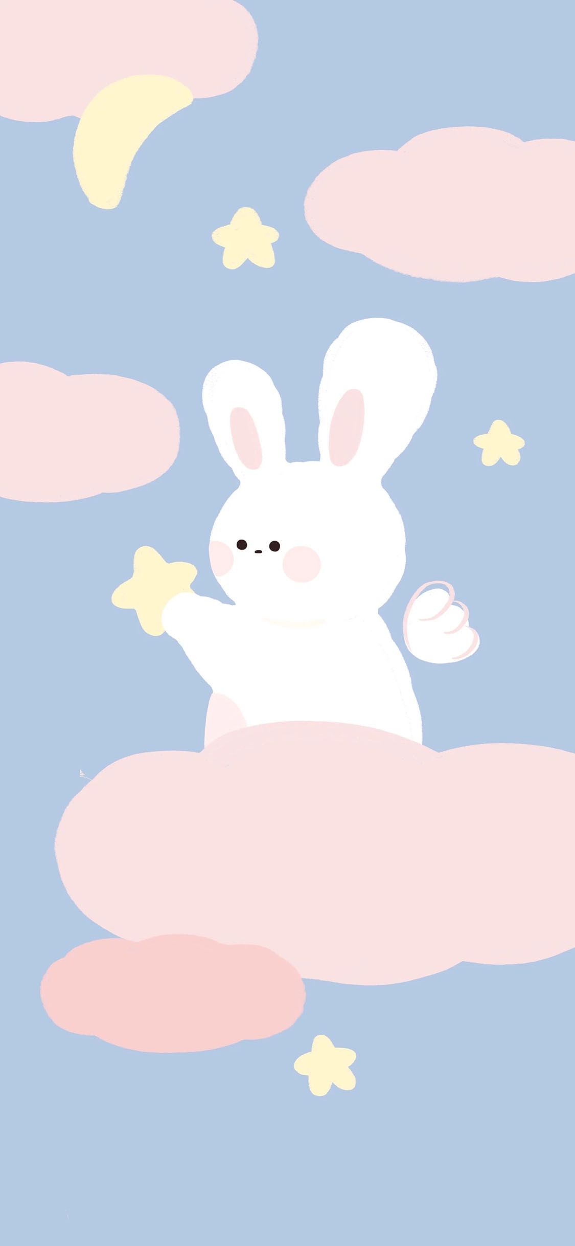 [2436×1125]兔子 可爱 卡通 五角星 苹果手机壁纸图片