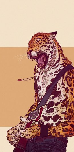 [2436x1125]动物插画 猎豹 摇滚 吉他手 苹果手机壁纸图片