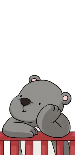 [2436x1125]卡通 小熊 栏杆 可爱 苹果手机壁纸图片