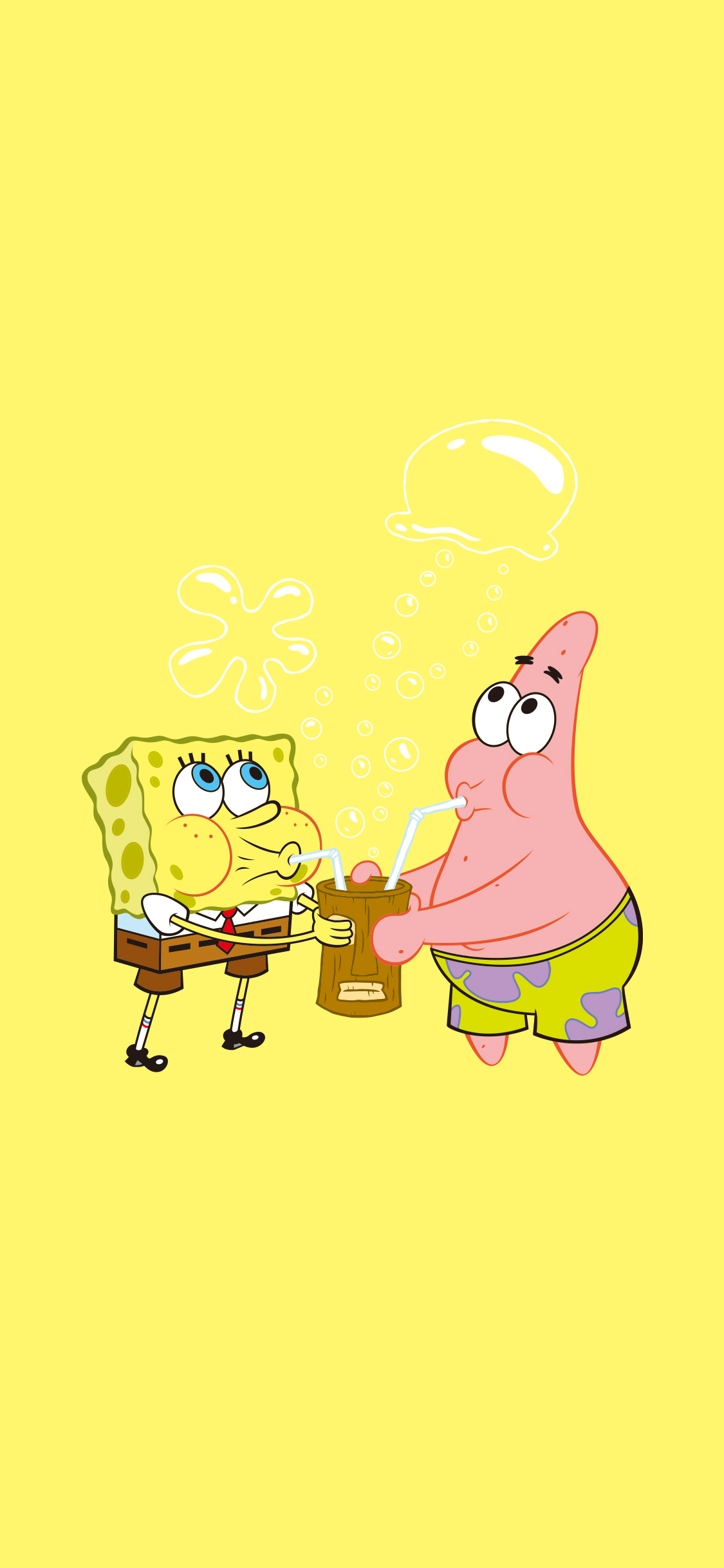 [2436×1125]海绵宝宝 派大星 黄色 吸管 动画 苹果手机壁纸图片