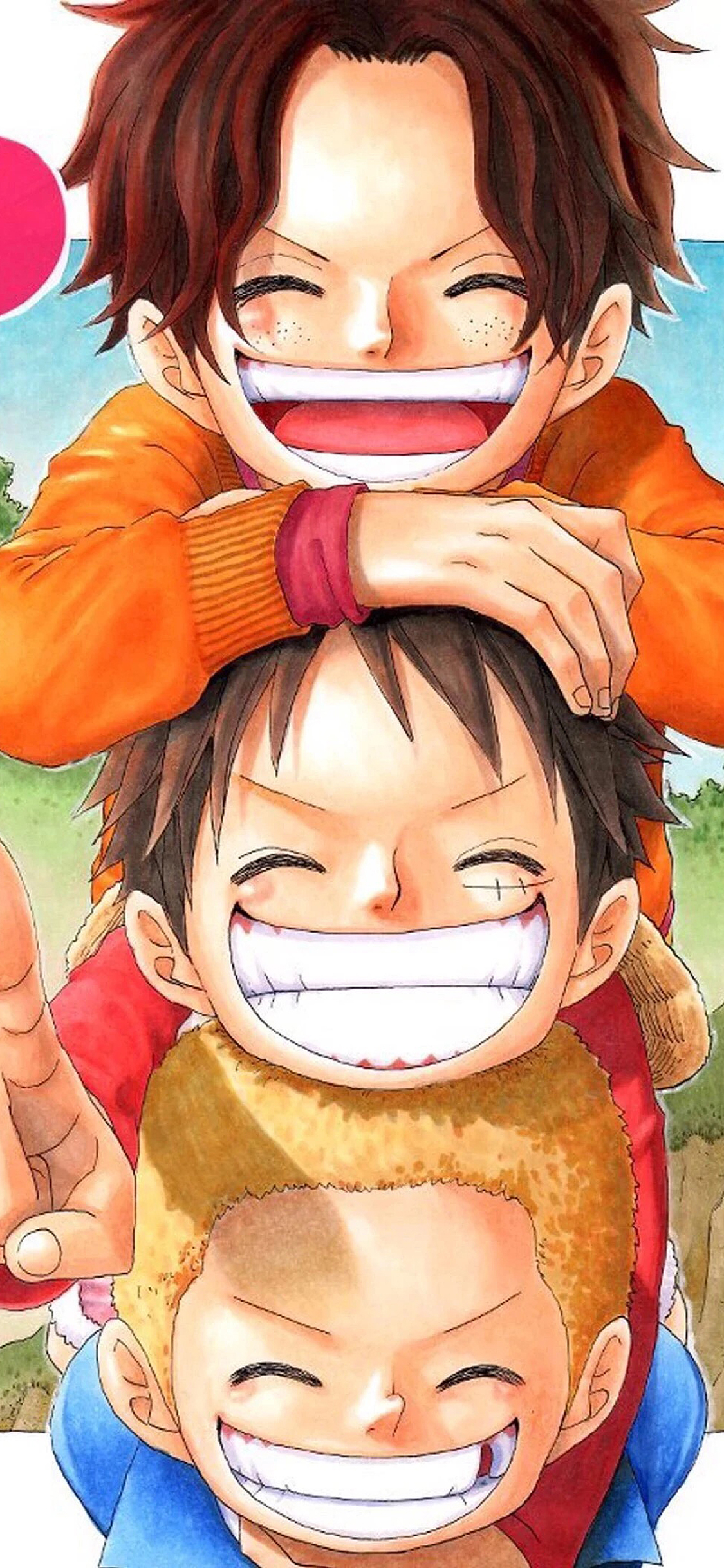 [2436×1125]海贼王 路飞 艾斯 萨博 苹果手机壁纸图片