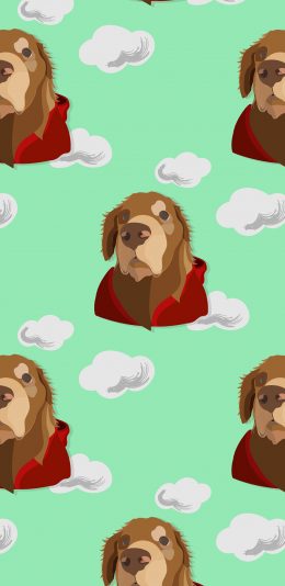 [2436x1125]狗 汪星人 平铺 云朵 苹果手机壁纸图片