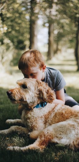 [2436x1125]狗 犬类 宠物 草地 苹果手机壁纸图片