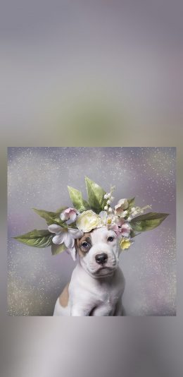 [2436x1125]狗 花环 枝叶 宠物 可爱 苹果手机壁纸图片