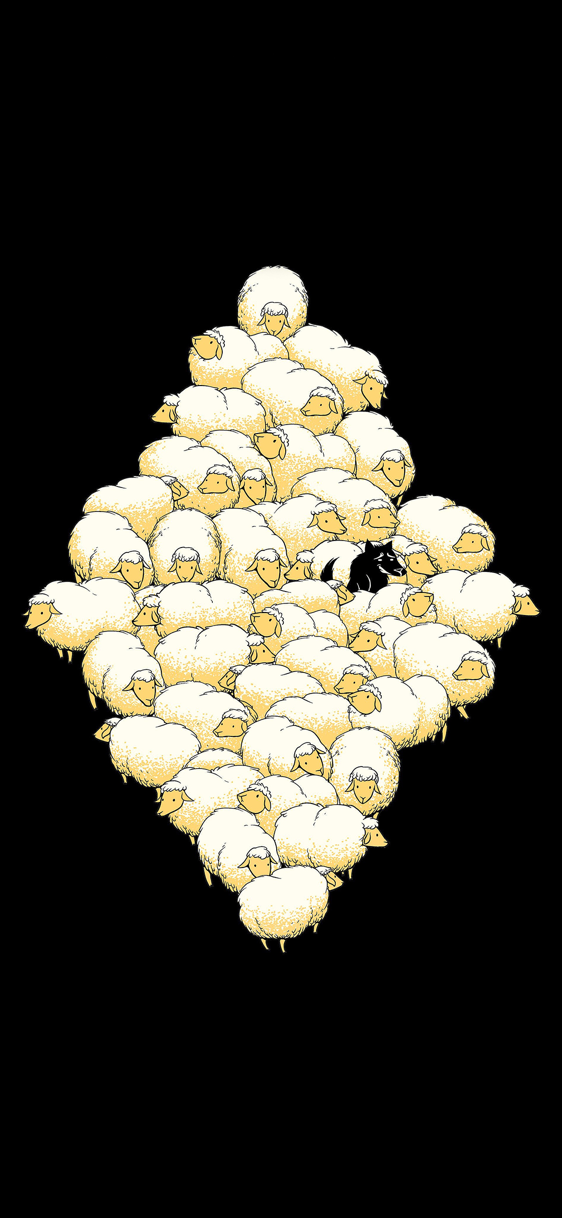 [2436×1125]绵羊 羊群 狼 绘画 苹果手机壁纸图片