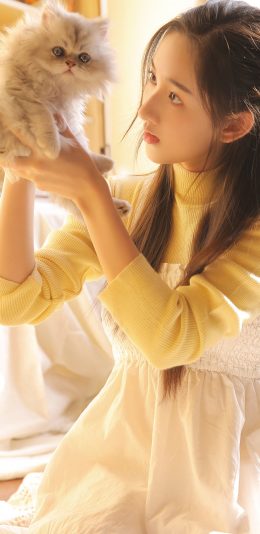 [2436x1125]美女 写真 喵星人 布偶猫 苹果手机壁纸图片