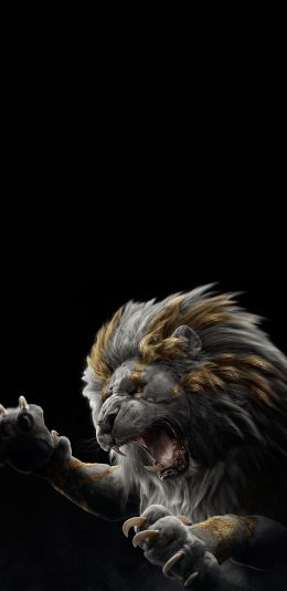 [2436x1125]雄狮 凶猛 利爪 丛林之王 苹果手机壁纸图片