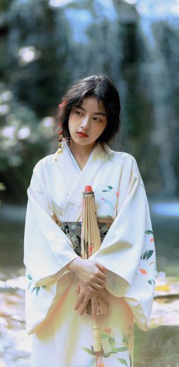 [2436x1125]和服 写真 女孩 日式 苹果手机美女壁纸图片