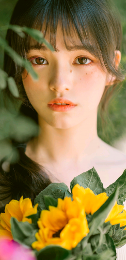 [2436x1125]女孩写真 艺术 鲜花 甜美 苹果手机美女壁纸图片