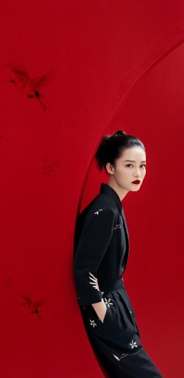 [2436x1125]李沁 演员 明星 艺人 红色 苹果手机美女壁纸图片