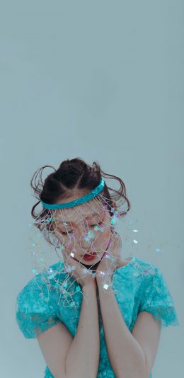[2436x1125]美女模特 写真 面纱 亮片 苹果手机美女壁纸图片