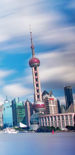 [2436x1125]上海 东方明珠 电视塔 建筑 苹果手机壁纸图片