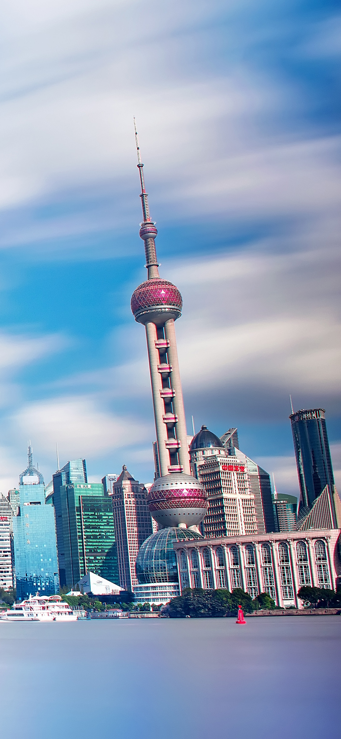 [2436×1125]上海 东方明珠 电视塔 建筑 苹果手机壁纸图片