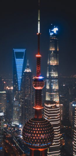 [2436x1125]上海 东方明珠 电视塔 建筑 夜景 苹果手机壁纸图片