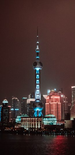 [2436x1125]上海 建筑 东方明珠 夜景 苹果手机壁纸图片