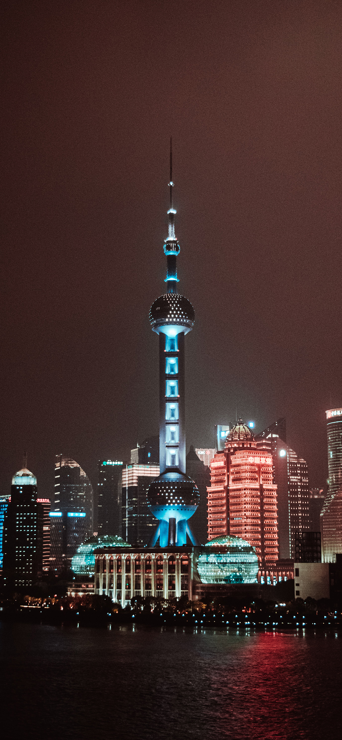 [2436×1125]上海 建筑 东方明珠 夜景 苹果手机壁纸图片