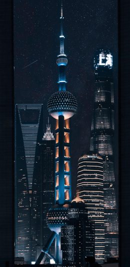 [2436x1125]东方之珠 上海 夜景 城市 建筑 苹果手机壁纸图片