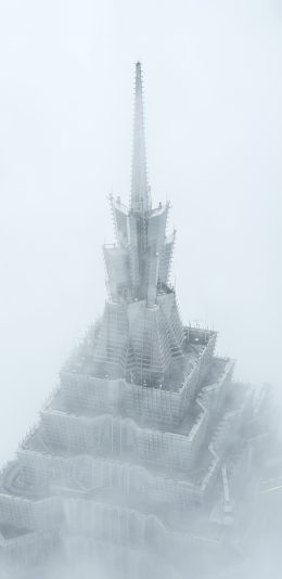 [2436x1125]东方明珠 建筑 高空 云雾 苹果手机壁纸图片