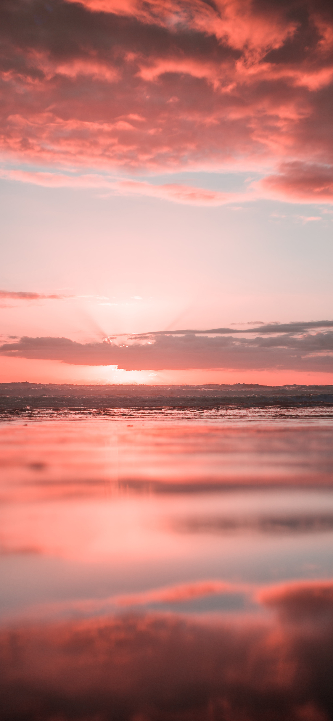 [2436×1125]云彩 天空 唯美 夕阳 海平面 苹果手机壁纸图片