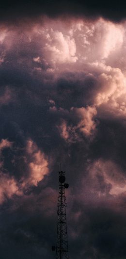 [2436x1125]云空 乌云密布 电塔 建筑 苹果手机壁纸图片