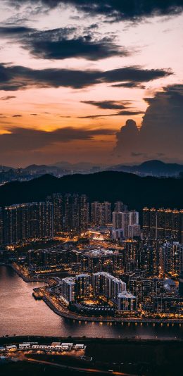 [2436x1125]云空 城市 高楼建筑 夜景 苹果手机壁纸图片