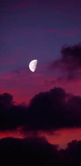 [2436x1125]云空 夜景 红云 月亮 苹果手机壁纸图片