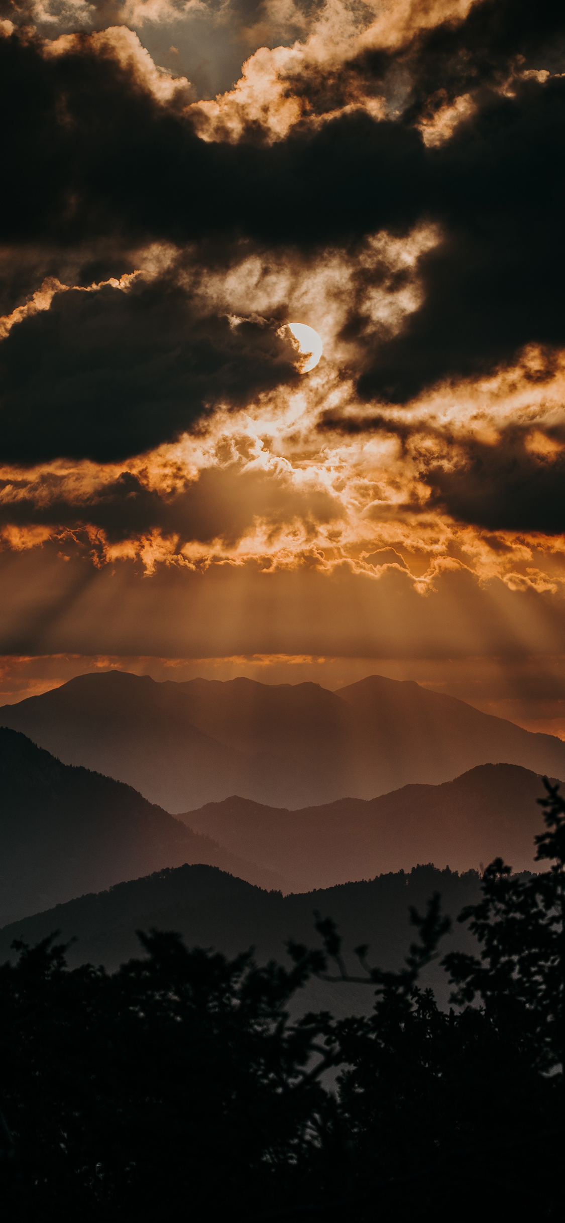 [2436×1125]云空 日出 乌云 山峰 自然美景
