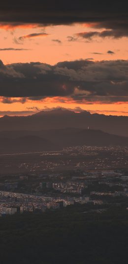 [2436x1125]云空 晚霞 夜景 城市 苹果手机壁纸图片