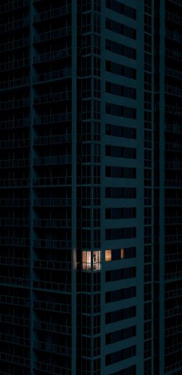 [2436x1125]住宅楼 灯 黑夜 夜晚 建筑 居民楼 苹果手机壁纸图片