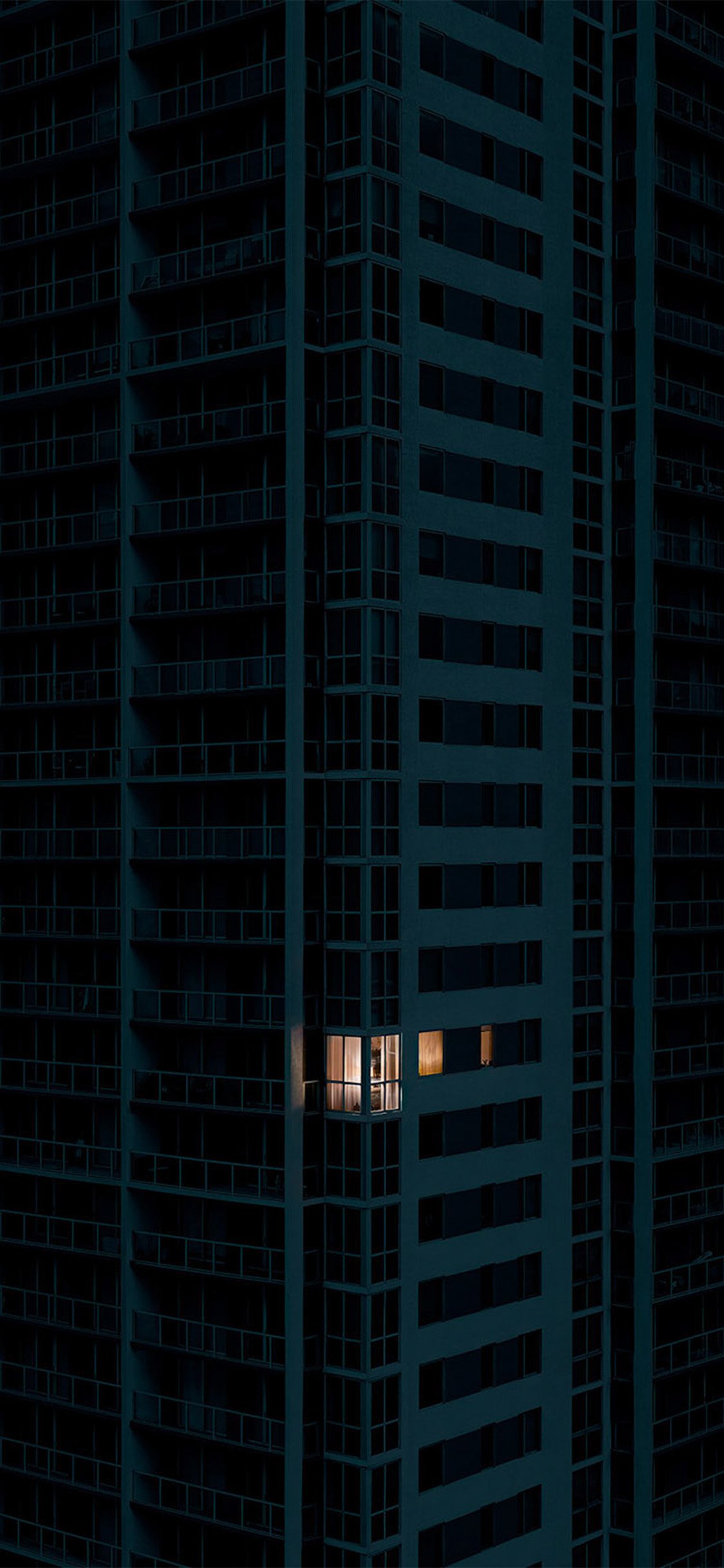 [2436×1125]住宅楼 灯 黑夜 夜晚 建筑 居民楼 苹果手机壁纸图片