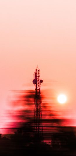 [2436x1125]信号塔 模糊 夕阳 美景 苹果手机壁纸图片