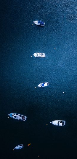 [2436x1125]俯拍 大海 航船 行驶 苹果手机壁纸图片