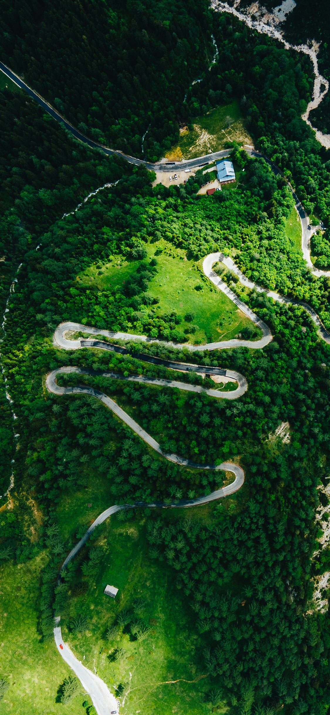 [2436×1125]俯拍 山路十八弯 树林 道路 苹果手机壁纸图片