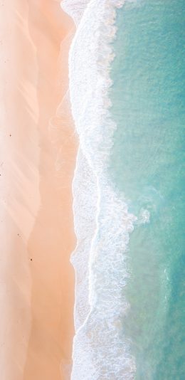 [2436x1125]俯拍 海岸 海浪 沙滩 苹果手机壁纸图片