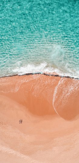 [2436x1125]俯拍 海浪 沙滩 海水 苹果手机壁纸图片