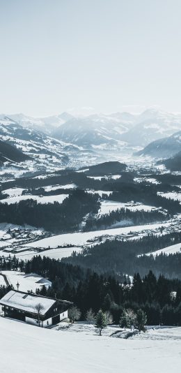 [2436x1125]俯拍 雪景 雪屋 山地 苹果手机壁纸图片