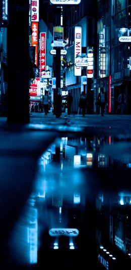 [2436x1125]倒影 城市 夜晚 街道 建筑 苹果手机壁纸图片