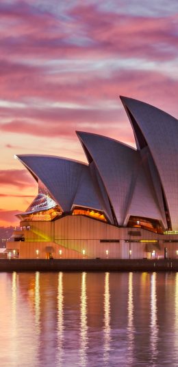 [2436x1125]傍晚 悉尼歌剧院 景色 云彩 建筑 苹果手机壁纸图片