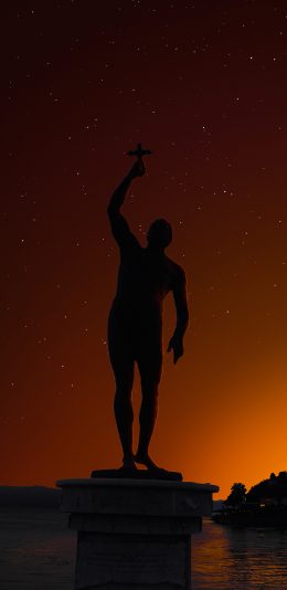 [2436x1125]傍晚 石像 十字架 星空