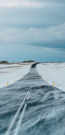[2436x1125]冬季 道路 白雪覆盖 自然 苹果手机壁纸图片